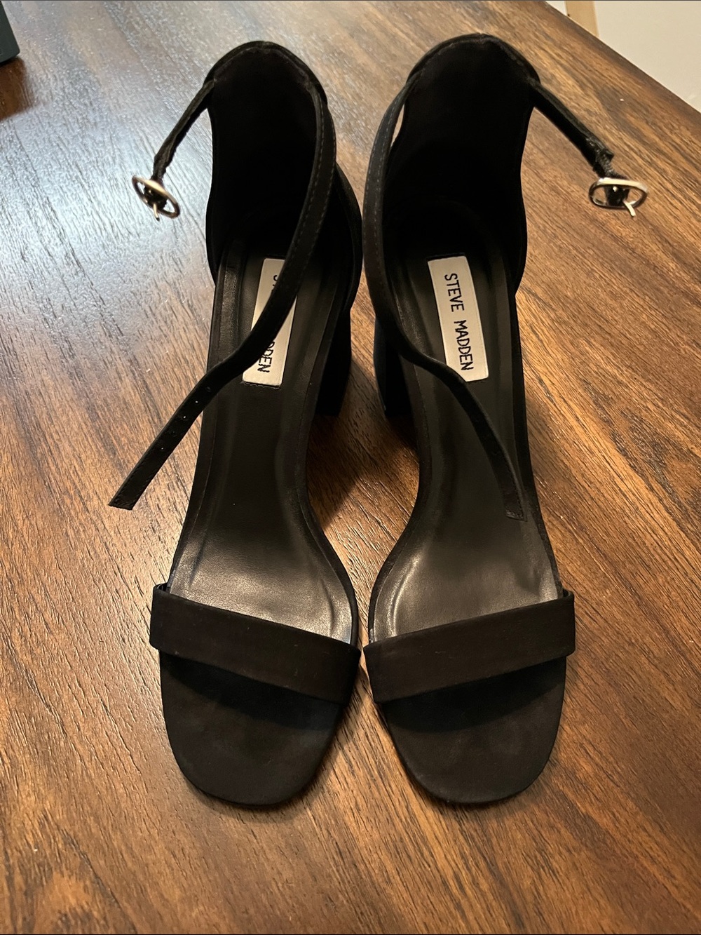 EUC Steve Madden Black Suede Ankle-Strap Block Heel Sandals